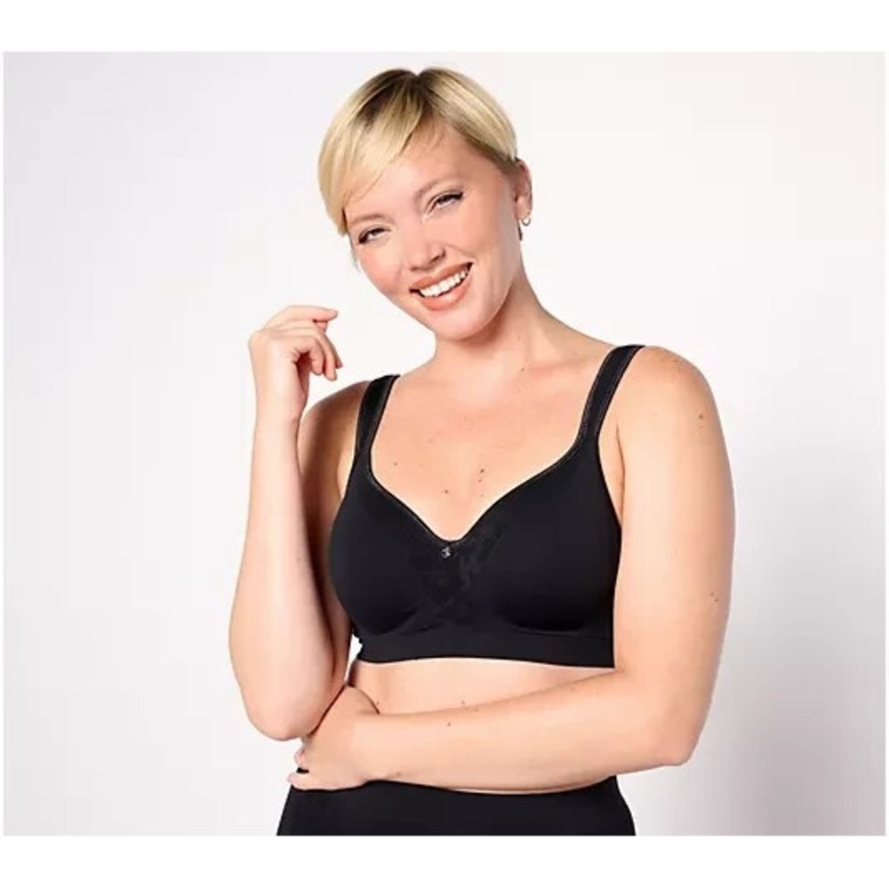 Breezies Seamless Lace Comfort Underwire T-Shirt Bra Black,38 DD A606731